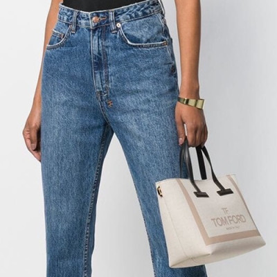 Tom Ford 2019 Denim Tote Shoulder Shopper Bag,24cm - 톰 포드 2019 여성용 데님 토트 숄더 쇼퍼백 TFB0012,24cm,화이트