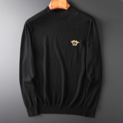 Versace 2019 Mens Medusa Logo Crew-neck Wool Sweater - 베르사체 2019 남성 메두사 로고 크루넥 울 스웨터 Ver0352x.Size(m - 3xl).블랙