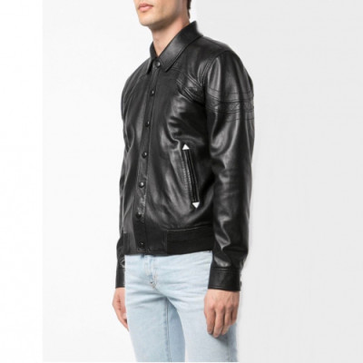 [1:1]Saint Laurent 2019 Mens Leather Jacket - 입생로랑  2019 남성스타디움 울 블루종 Ysl0077x.Size(m - 3xl).블랙