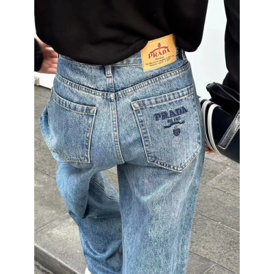 Prada 2023 Womens Classic Logo Denim Pants - 프라다 2023 여성 클래식 로고 데님 팬츠 Pra0814x.Size(25 - 30).블루