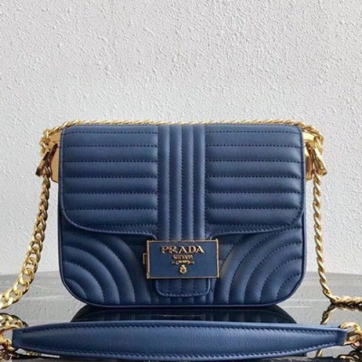 Prada 2019  Leather Chain Shoulder Bag,20.5cm - 프라다 2019 여성용 엠블럼 레더 체인 숄더백 ,1BD217-12,20.5cm,블루