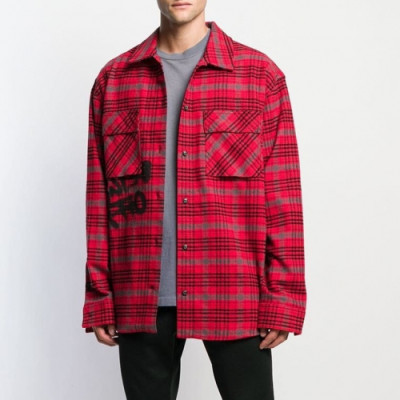 Off white 2019 Mens Basic Logo Wool Shirt - 오프화이트 2019 남성 베이직 로고 오버사이즈 울 체크 셔츠 Off0227x.Size(xs - l).레드