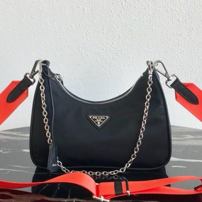 Prada 2019 Nylon Hobo Tote Shoulder Bag,22CM - 프라다 2019 나일론 호보 토트 숄더백,PRAB0099,22cm,블랙