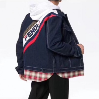 Fendi 2019 Mens Casual Logo Denim Jacket - 펜디 2019 남성 캐쥬얼 로고 데님 자켓 Fen0470x.Size(s - xl).블루