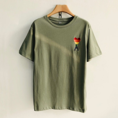 Ami 2019 Mm/Wm 'Ami de Coeur' Casual Cotton Short Sleeved Tshirt - 아미 2019 남자 로고 코튼 캐쥬얼 반팔티 Ami0021x.Size(s - xl).그린