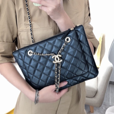 Chanel 2019 Leather Chain Shoulder Cross Bag / Clutch Bag,27.5CM - 샤넬 2019 여성용 레더 체인 숄더 크로스백,CHAB1381,27.5CM,블랙