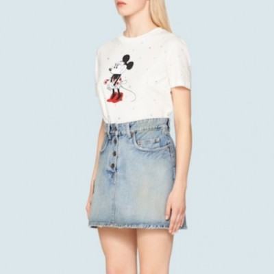 [미우미우]Miumiu 2020 Ladies Cotton Short Sleeved Tshirt - 미우미우 2020 여성 코튼 반팔티 Miu0180x.Size(s - l).아이보리