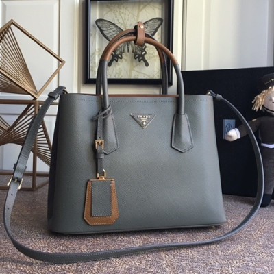 Prada 2020 Saffiano Double Tote Shoulder Bag,33CM - 프라다 2020 사피아노 두블레 여성용 토트 숄더백 ,1BG775-8,33cm,그레이