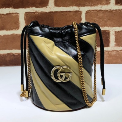 Gucci 2020 GG Marmont Mini Women Bucket Chain Shoulder Bag,19CM - 구찌 2020 GG 마몬트 미니 여성용 버킷 체인 숄더백, 575163,GUB1022,19CM,블랙베이지