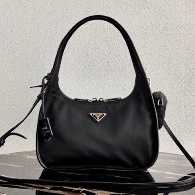 Prada 2020 Nylon Hobo Tote Shoulder Bag,34CM - 프라다 2020 나일론 호보 토트 숄더백,1BC115-3, 34cm,블랙