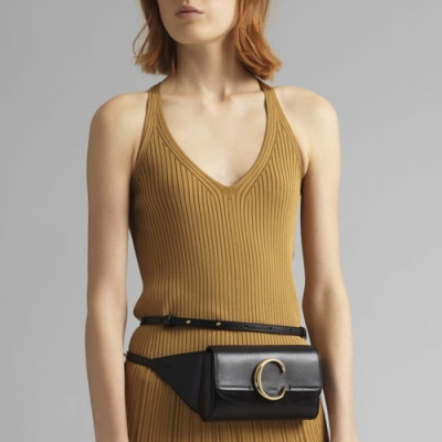 Chole 2020 C Leather Belt Bag Hip Sack, 17.5cm -  끌로에 2020 C 레더 벨트백 힙색,CLB0184,17.5cm,블랙