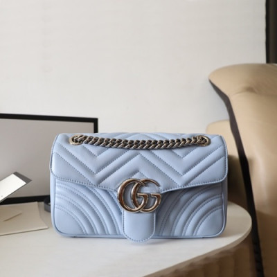 Gucci 2020 GG Marmont Matlase Women Shoulder Bag,26CM - 구찌 2020 GG 마몬트 마틀라세 여성용 숄더백 443497,GUB1112,26CM,스카이블루