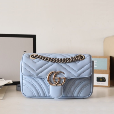 Gucci 2020 GG Marmont Matlase Women Shoulder Bag,22CM - 구찌 2020 GG 마몬트 마틀라세 여성용 숄더백 446744,GUB1118,22CM,스카이블루