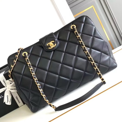 Chanel 2024 Womens Leather Chain Tote Shoulder Bag,40cm - 샤넬 2024 여성용 레더 체인 숄더백,,CHAB1516,블랙