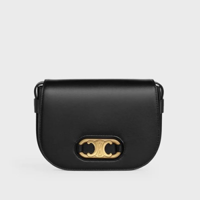 Celine 2020 Maillon Triomphe Leather Shoulder Bag,23CM - 셀린느 2020 메일론 트리옴페 레더 숄더백 ,193123-3,23CM,블랙