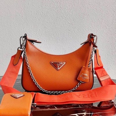 Prada 2020 Leather Hobo Tote Shoulder Bag,22CM - 프라다 2020 레더 호보 토트 숄더백,1BH204-5, 22cm,오렌지