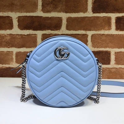 Gucci 2020 GG Marmont Mini Round Women Shoulder Bag,18CM - 구찌 2020 GG 마몬트 미니 라운드 여성용 숄더백 550154,GUB1161,18CM,스카이블루