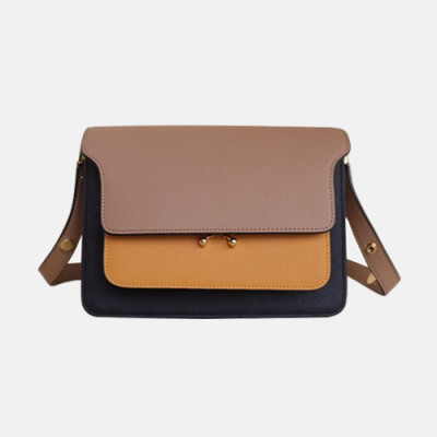 Marni 2020 Trunk Leather Shoulder Bag,23CM - 마르니 2020 트렁크 레더 숄더백, MARB0038,23CM,옐로우(블랙)