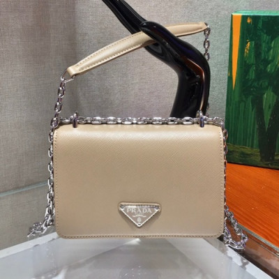 Prada 2020 Women Leather Chain Shoulder Bag ,18.5CM - 프라다 2020 여성용 레더 체인 숄더백 1BD032-1,18.5CM,베이지