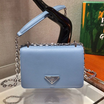 Prada 2020 Women Leather Chain Shoulder Bag ,18.5CM - 프라다 2020 여성용 레더 체인 숄더백 1BD032-3,18.5CM,스카이블루