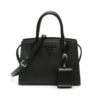 [블랙핑크 리사가방]Prada 2020 Leather Tote Shoulder Bag,22CM - 프라다 2020 레더 토트 숄더백,1BA269-8,22cm,블랙