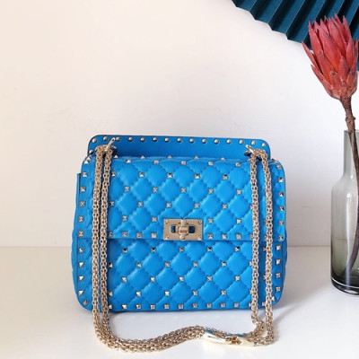 Valentino 2020 Leather Garavani Rockstud Spike Tote Shoudler Bag,24CM - 발렌티노 2020 레더 가라바니 락스터드 스파이크 토트 숄더백,VTB1014,24CM,블루