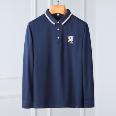 [버버리]Burberry 2020 Mens Logo Casual Cotton Polo Tshirts - 버버리 2020 남성 로고 캐쥬얼 코튼 폴로 맨투맨 Bur02960x.Size(m - 3xl).블루