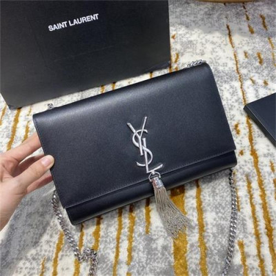 [입생로랑] Saint Laurent Custom Kate Tassel chain Shoulder Bag Silver Logo 24cm - 입생로랑 커스텀급 케이트 태슬 체인 숄더백 실버 로고 SLB0588, 24cm, 블랙