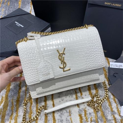 [입생로랑] Saint Laurent CustomCrocodile Sunset Chain Shoulder Bag Golden Logo 22cm - 입생로랑 커스텀급 크로커다일 선셋 체인 숄더백 골든 로고 SLB0600, 22cm, 화이트