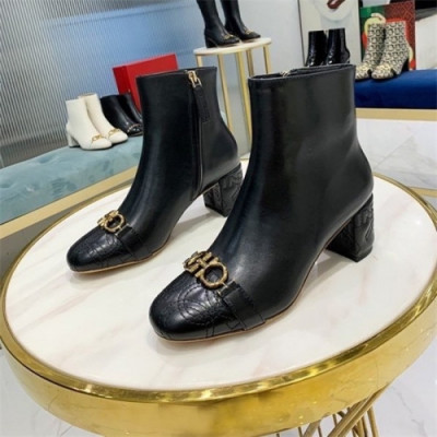 Salvatore Ferragamo 2020 Women's Leather Ankle Boots - 페라가모 2020 여서용 레더 앵글부츠,Size(225-255),FGMS0461,블랙