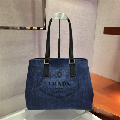 [프라다] Prada 2020 Women's Denim Tote Shopper Bag,33cm - 프라다 2020 여서용 데님 토트 쇼퍼백,33cm,PRAB0195,블루