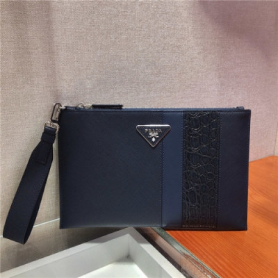 [프라다] Prada 2020 Men's Leather Clutch Bag,28cm - 프라다 2020 남서용 레더 클러치백,28cm,PRAB0211,네이비