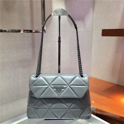 [프라다] Prada 2020 Women's Leather Shoulder Bag,23cm - 프라다 2020 여성용 레더 숄더백,23cm,PRAB0240,그레이