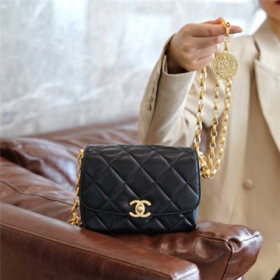 Chanel 2020 Women's Leather Shoulder Bag,14cm - 샤넬 2020 여성용 레더 숄더백,14cm,CHAB1595,블랙