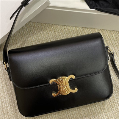 Celine 2020 Women's Leather Shoulder Bag,22cm - 셀린느 2020 여성용 레더 숄더백,22cm,CLNB0649,블랙