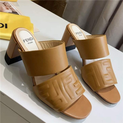 Fendi 2021 Women's Leather High Heel Slipper - 펜티 2021 여성용 레더 하이힐 슬리퍼,Size(225-250),FENS0362,카멜