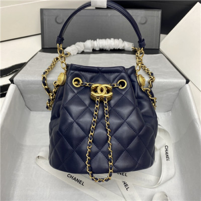 [샤넬] Chanel 2020 Women's Leather Bucket Bag - 샤넬 2020 레더 버킷백,CHAB1610,네이비