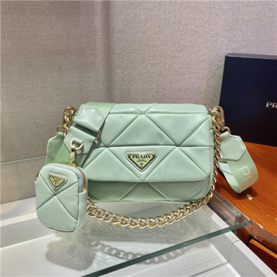 [프라다]Prada 2021 Women's Leather Shoulder Bag,21cm - 프라다 2021 여성용 레더 숄더백,21cm,PRAB0335,그린