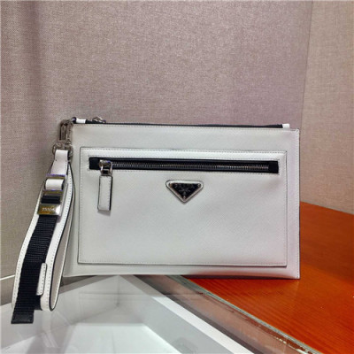 [프라다]Prada 2021 Men's Leather Clutch Bag,28cm - 프라다 2021 남성용 레더 클러치백,28cm,PRAB0337,화이트