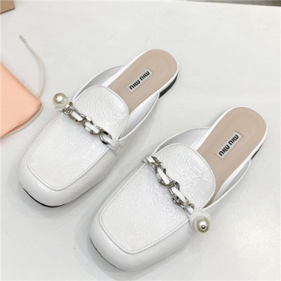 Miumiu 2021 Women's Leather Slipper - 미우미우 2021 여성용 레더 슬리퍼,Size(225-250),MIUS0084,화이트