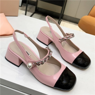 Miumiu 2021 Women's Leather Middle Heel Sandal - 미우미우 2021 여서용 레더 미드힐 샌들,Size(225-250)MIUS0085,핑크