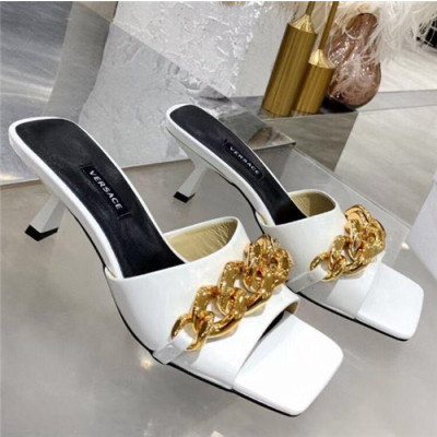 Versace 2021 Women's Leather High Heel Slipper - 베르사체 2021 여성용 레더 하이힐 슬리퍼,Size(225-250),VERS0547,화이트