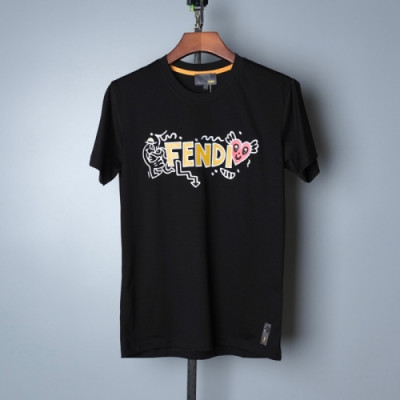 [펜디]Fendi 2021 Mens Logo Casual Short Sleeved Tshirts - 펜디 2021 남성 로고 캐쥬얼 코튼 반팔티 Fen0947x.Size(m - 3xl).블랙