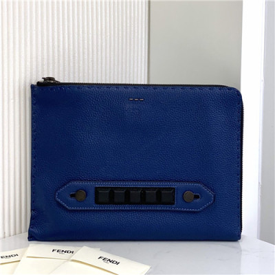 [펜디]Fendi 2021 Men's Leather Clutch Bag,30cm - 펜디 2021 남성용 레더 클러치백,30cm,FENB0646,네이비