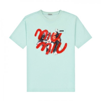 [미우미우]Miumiu 2021 Mm/Wm Cotton Short Sleeved Tshirt - 미우미우 2021 남/녀 코튼 반팔티 Miu0207x.Size(s - l).블루