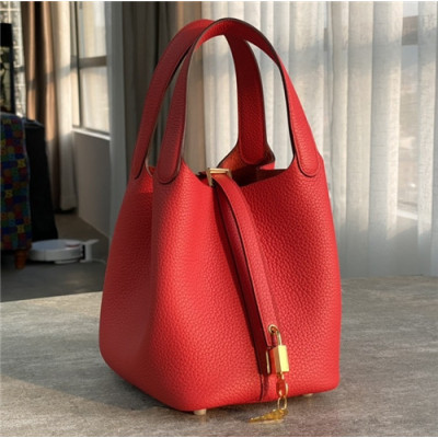 [에르메스]Hermes 2021 Women's Leather Bucket Tote Bag,18cm - 에르메스 2021 여성용 레더 버킷 토트백,18cm,HERB0848,레드