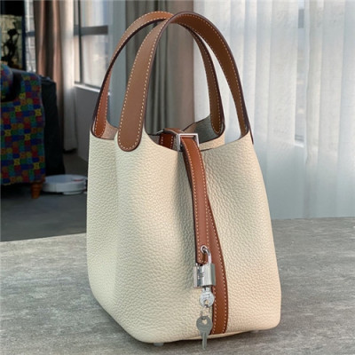 [에르메스]Hermes 2021 Women's Leather Bucket Tote Bag,18cm - 에르메스 2021 여성용 레더 버킷 토트백,18cm,HERB0850,베이지