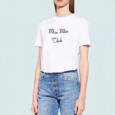 Miumiu 2021 Mm/Wm Cotton Short Sleeved Tshirt - 미우미우 2021 남/녀 코튼 반팔티 Miu0212x.Size(s - xl).화이트