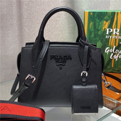 [프라다]Prada 2021 Monochrome Safiano Leather Tote Shoulder Bag,22cm - 프라다 2021 모노크롬 사피아노 토트 숄더백,22cm,PRAB0348,블랙