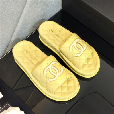 Chanel 2021 CC Logo Leather Slipper - 샤넬 2021 CC로고 레더 슬리퍼,Size(225-250),CHAS0586,옐로우